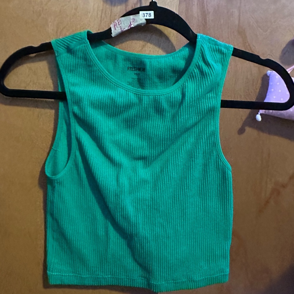 Fresh Green Fitted Crop Tank Top